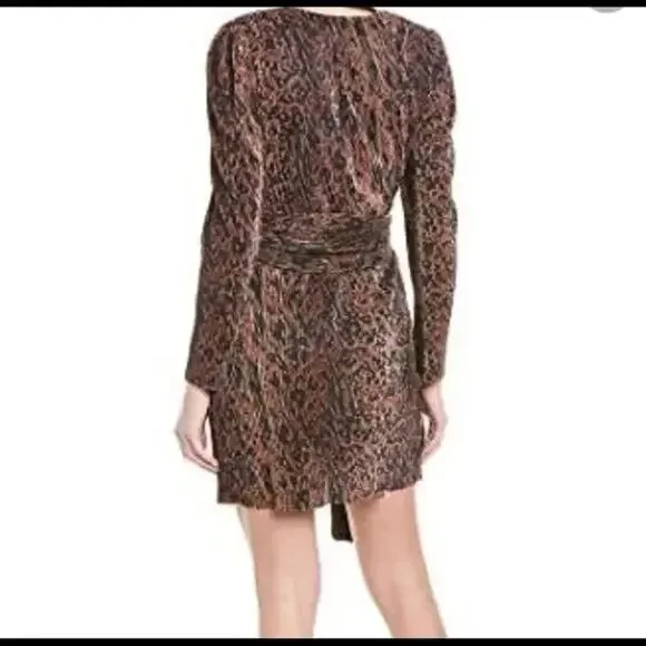 WAYF $138 Riverside Puff Sleeve Black Brown Animal Print Dress Size XL NO BELT - Picture 2 of 7